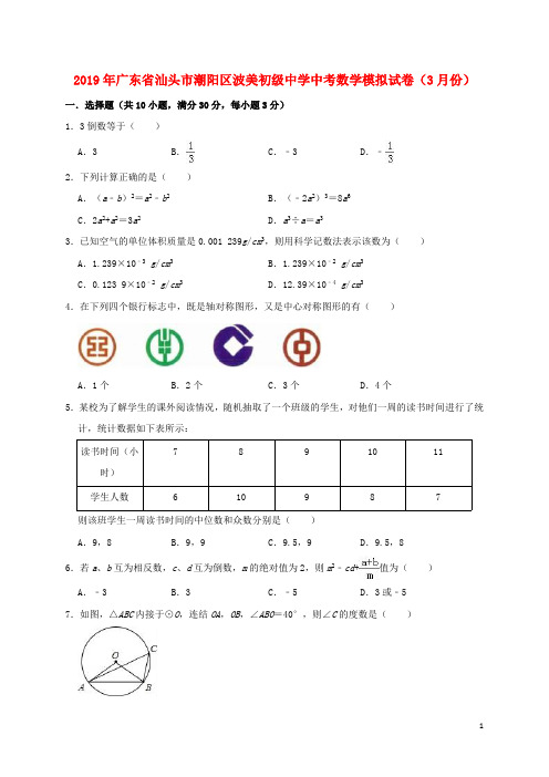 广东省汕头市潮阳区波美初级中学2019年中考数学模拟(3月)试卷(含解析)