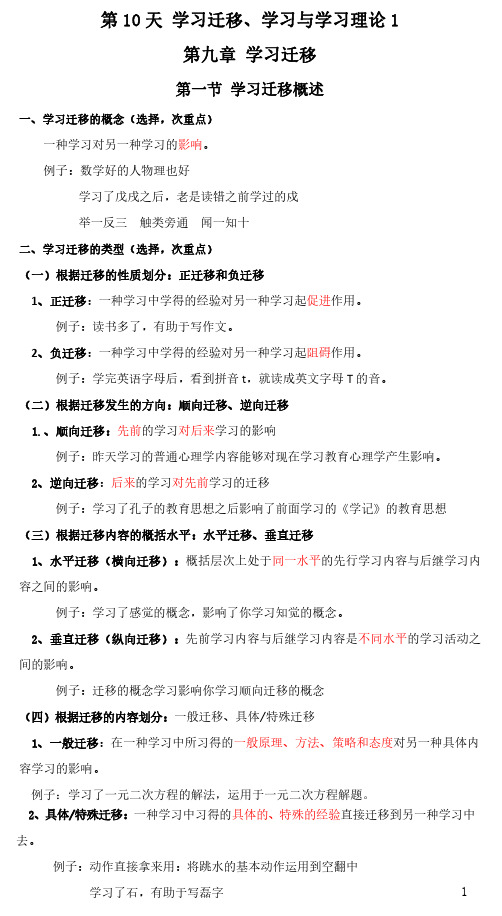 小学教师资格证补充阅读资料：学习迁移+学习与学习理论1
