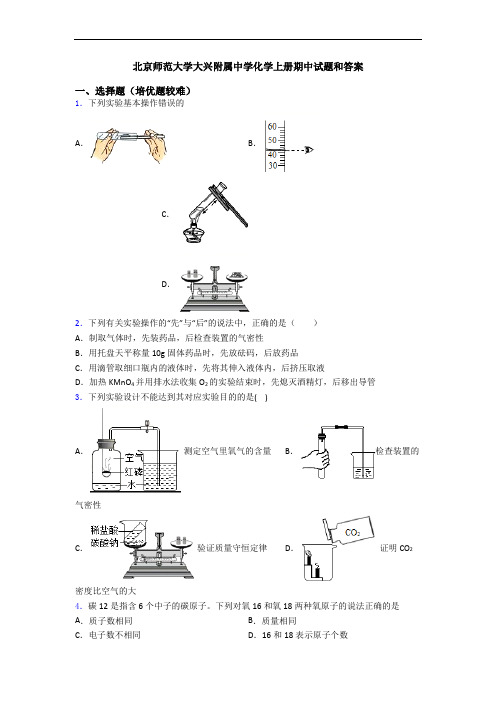 北京师范大学大兴附属中学化学上册期中试题和答案