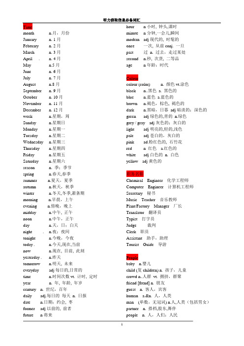 听力获取信息必背词汇