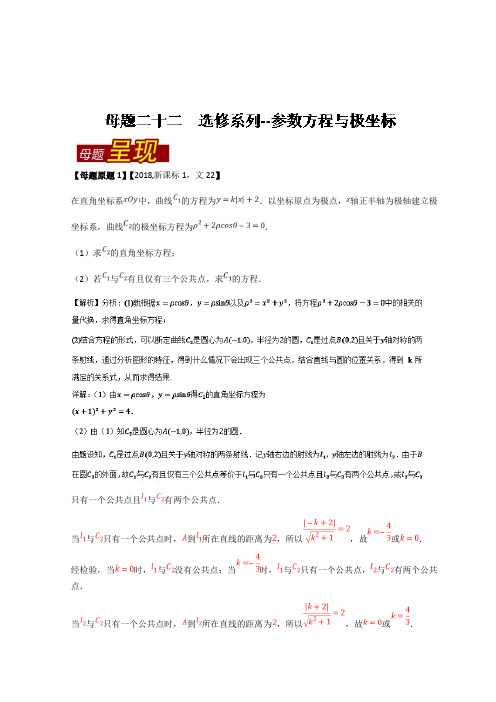 专题22选修系列--参数方程与极坐标 2018年高考数学(文)(全国1专版)Word版含解析