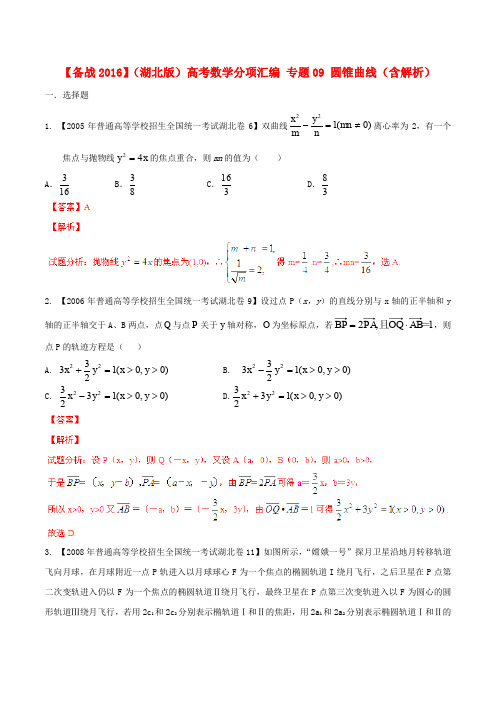 【备战2016】(湖北版)高考数学分项汇编 专题09 圆锥曲线(含解析)