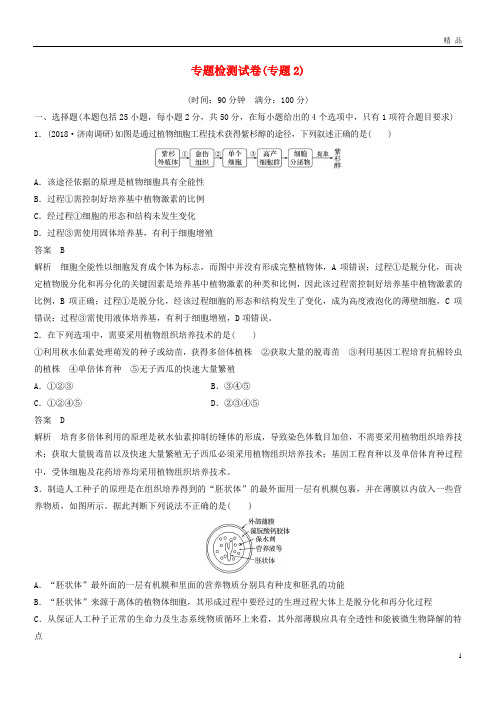 2019年高中生物 专题检测试卷(专题2 细胞工程)新人教版选修3