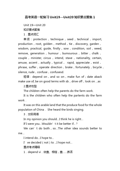 高考英语一轮复习Unit19—Unit20知识要点聚焦1