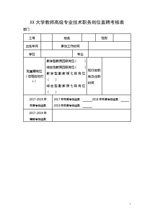 云南财经大学教师高级专业技术职务岗位直聘考核表【模板】