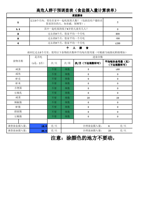 食盐摄入量计算表单