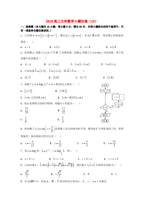 2016届高考数学小题狂做(15)文