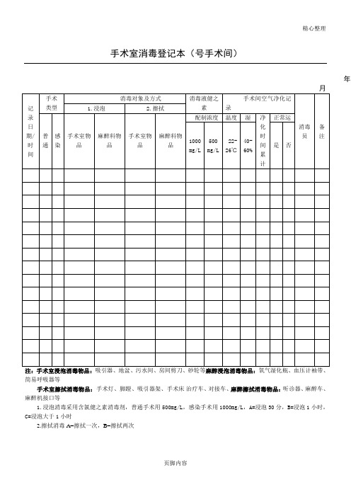 手术室消毒登记本