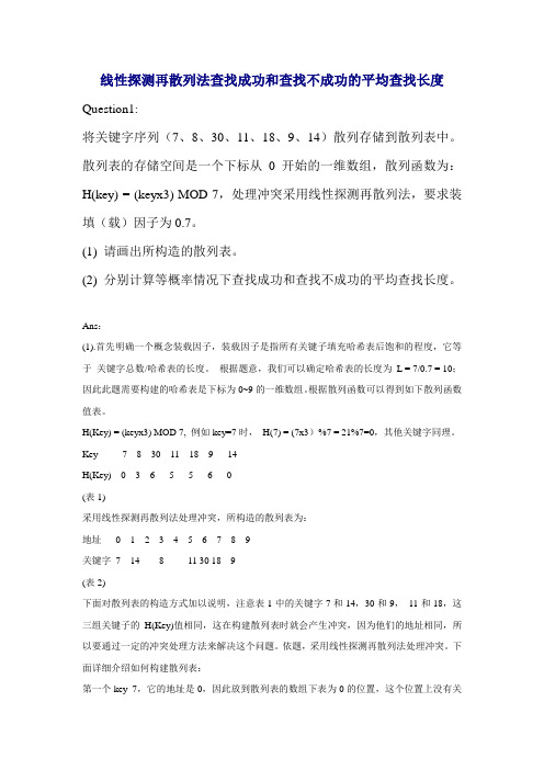线性探测再散列查找成功和不成功的相关问题