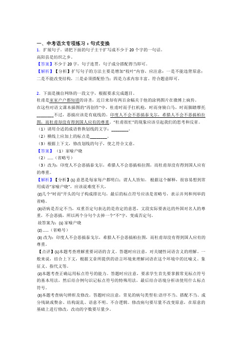 【精品】初中中考 语文句式变换训练试题及答案