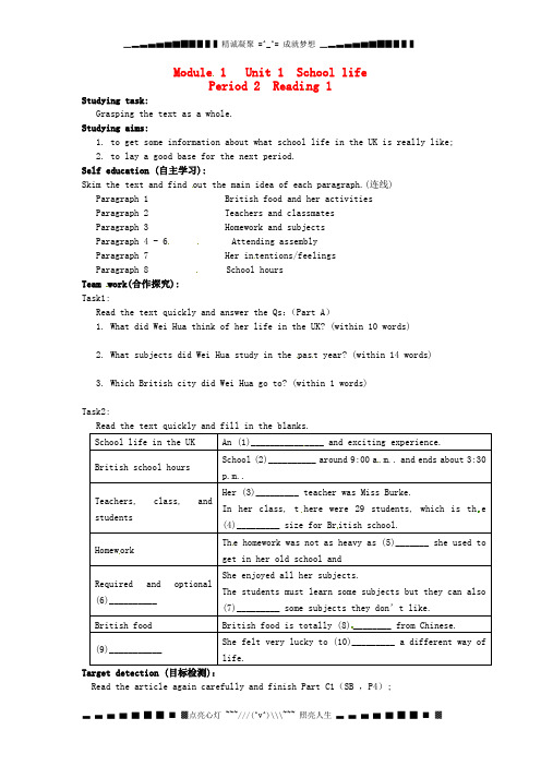 湖南省隆回县第二中学高中英语 Module 1 Unit1 School Life Period2导学案 牛津译林版必修1