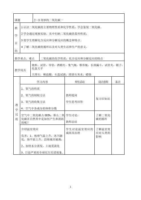 《奇妙的二氧化碳一》优秀教案