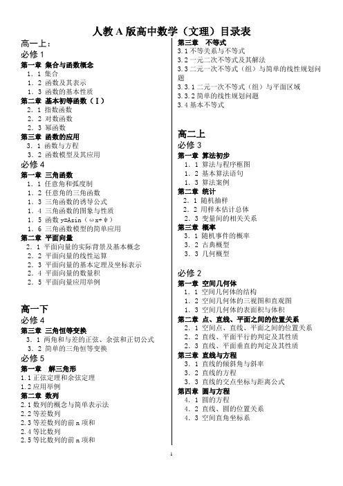 (完整)人教版高中数学目录(文理科)