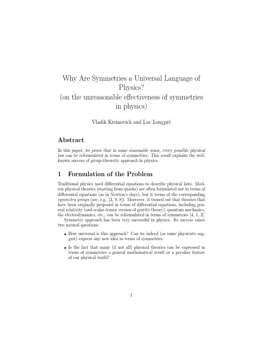 Why Are Symmetries a Universal Language of Physics (on the unreasonable effectiveness of sy