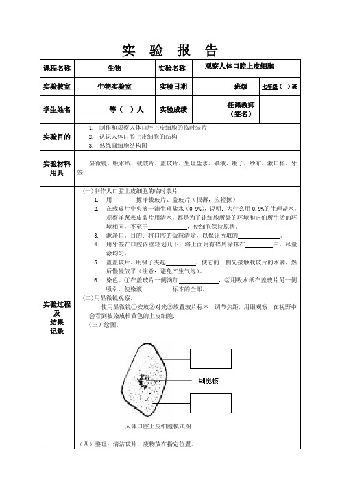 生物观察人体口腔上皮细胞