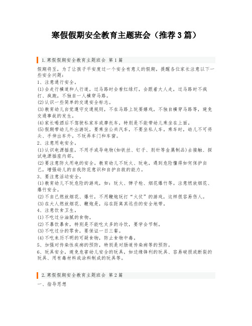寒假假期安全教育主题班会(推荐3篇)