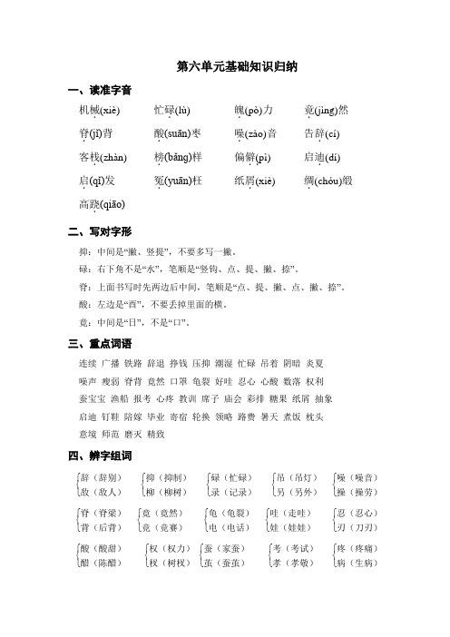 部编版五年级上册语文第六单元知识归纳总结期末复习