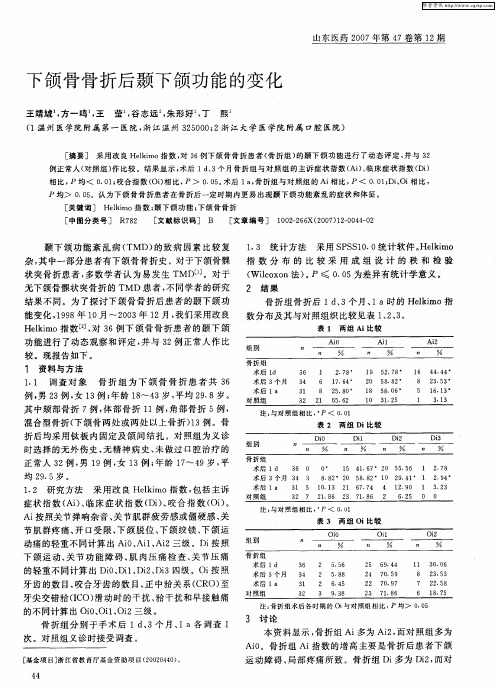 下颌骨骨折后颞下颌功能的变化