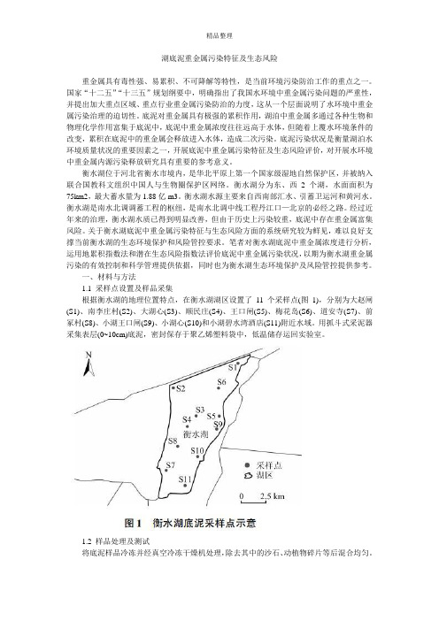 湖底泥重金属污染特征及生态风险