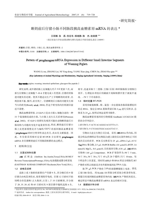 断奶前后仔猪小肠Proglucagon mRNA的时空特异性表达