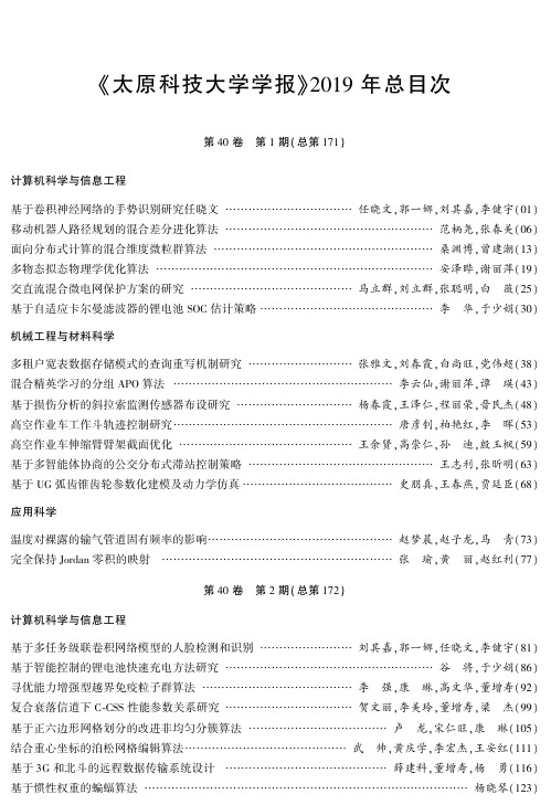 《太原科技大学学报》2019年总目次