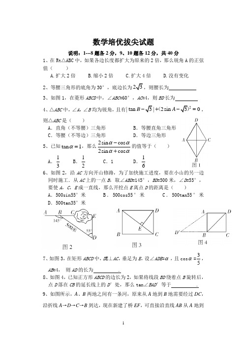 北师大九年级下第一章直角三形的边角关系测试题