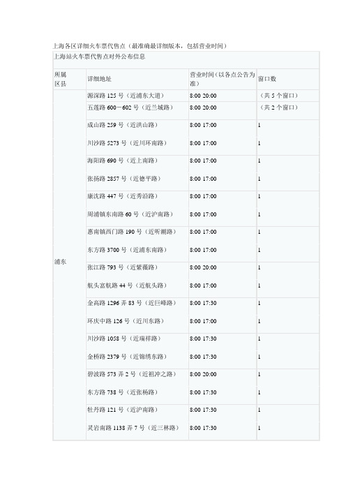上海各区详细火车票代售点