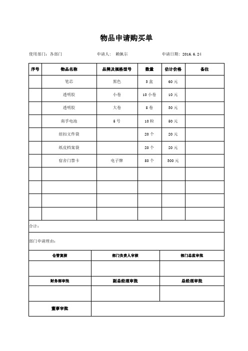 物品购买申请单