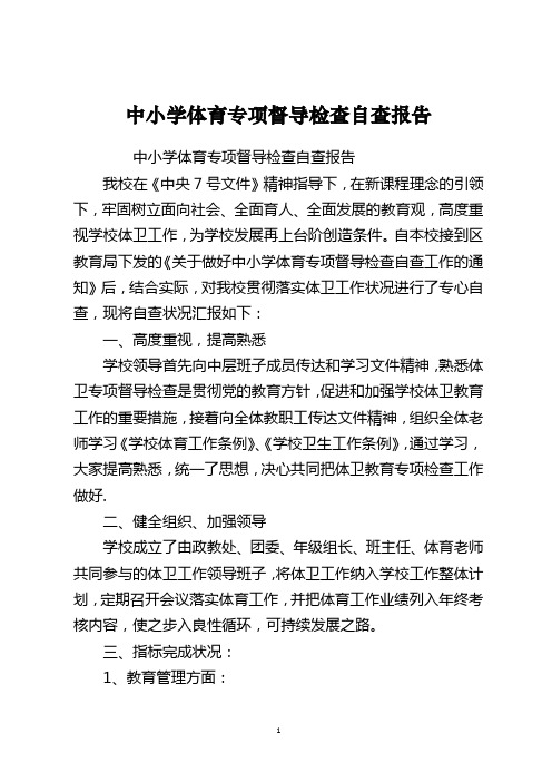 中小学体育专项督导检查自查报告