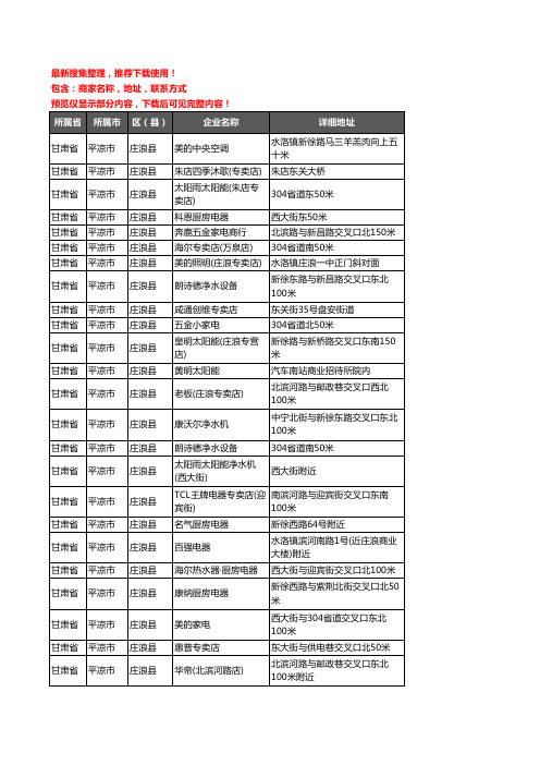 新版甘肃省平凉市庄浪县家用电器企业公司商家户名录单联系方式地址大全69家