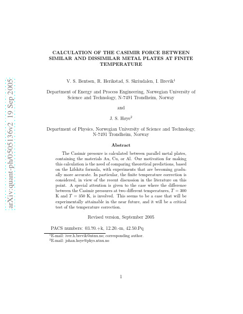 Calculation of the Casimir Force between Similar and Dissimilar Metal Plates at Finite Temp
