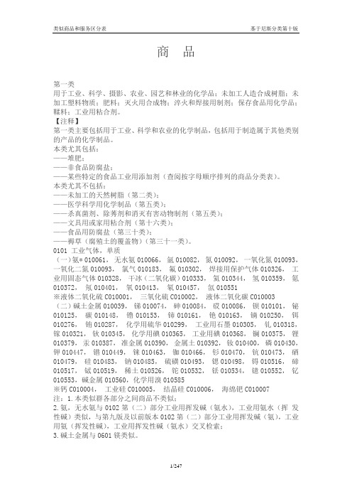 类似商品和服务区分表__基于尼斯分类第十版