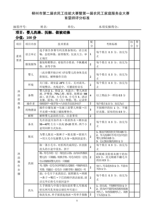 洗澡、穿脱衣物、抚触、被动操评分标准