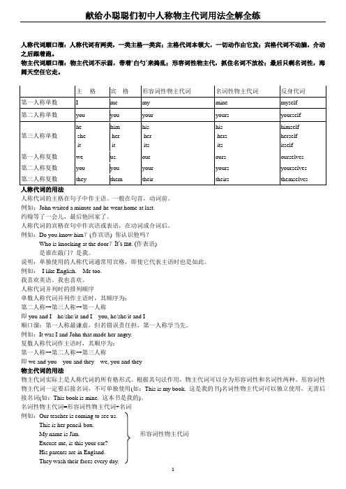 中考英语人称物主代词用法全解全练