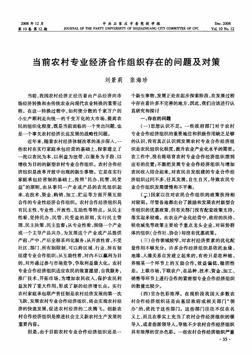 当前农村专业经济合作组织存在的问题及对策
