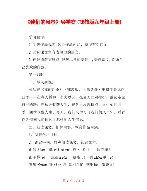 《我们的风景》导学案 (鄂教版九年级上册) 