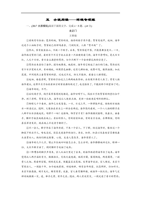 2019大一轮高考总复习语文专项练5 小说阅读环境专项练