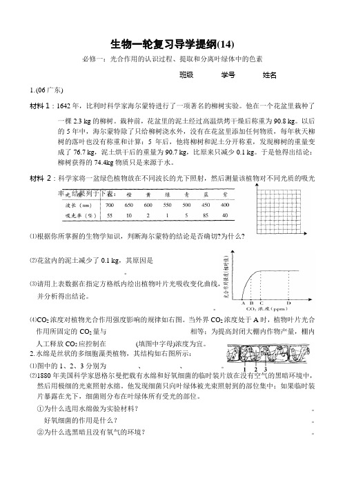 光合作用的认识过程、提取和分离叶绿体中的色素