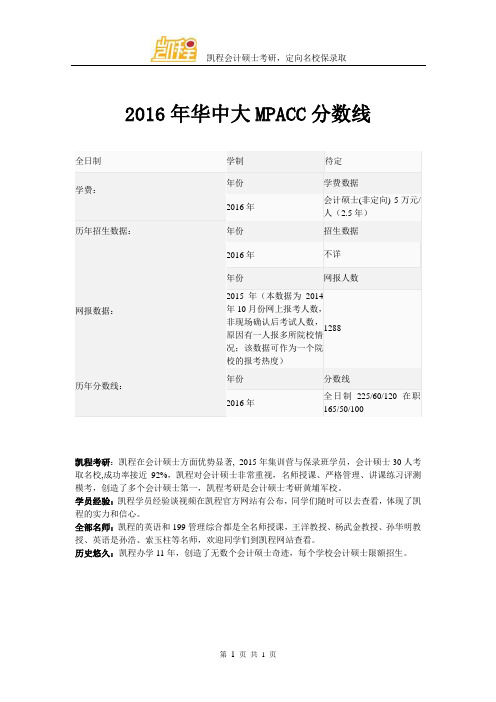 2016年华中大MPACC分数线