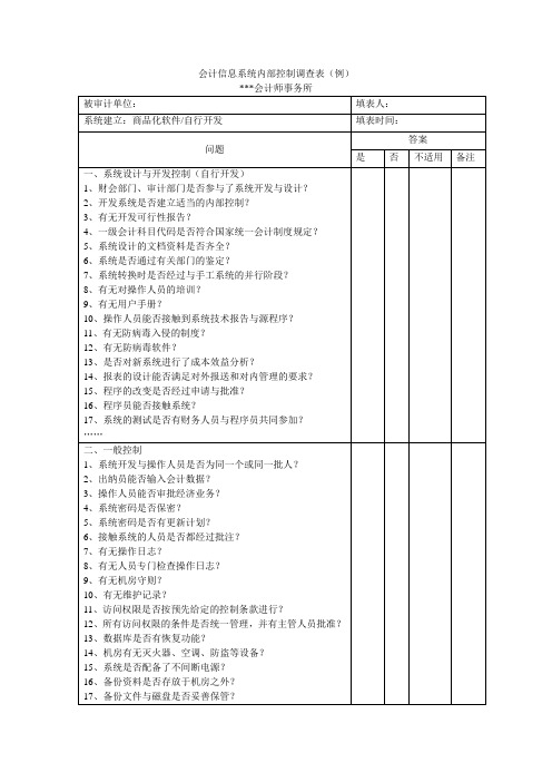 网络审计、会计信息系统内部控制调查表