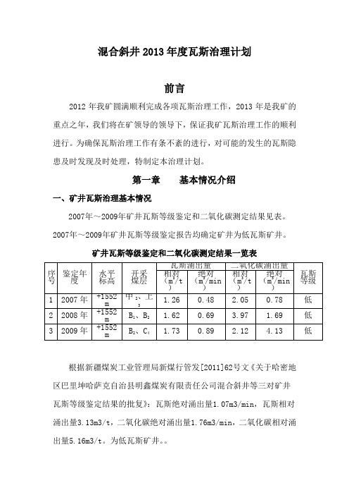 2013年度斜井瓦斯治理计划 2(1)