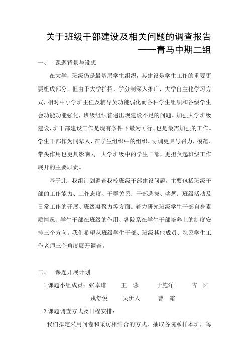 关于班级干部建设及相关问题的调查报告