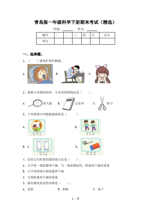 青岛版一年级科学下册期末考试(精选)