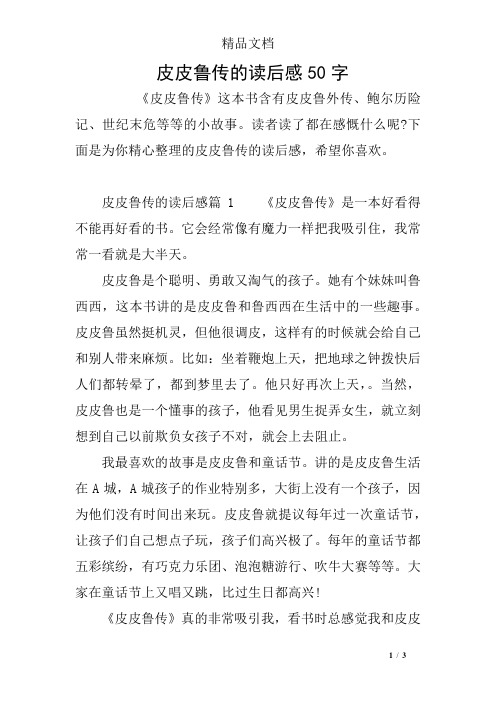 皮皮鲁传的读后感50字