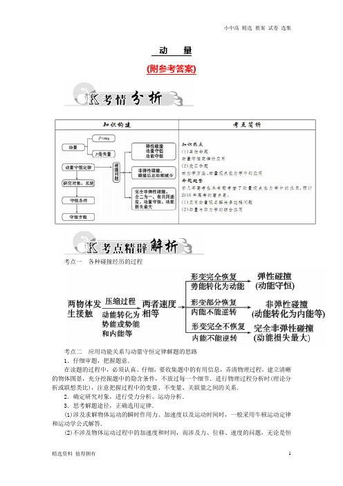 「精品」高考物理二轮复习动量试题附参考答案-学习专用