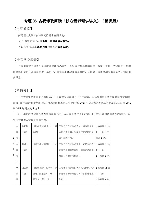 专题06 古代诗歌阅读(核心素养精讲讲义)(解析版)