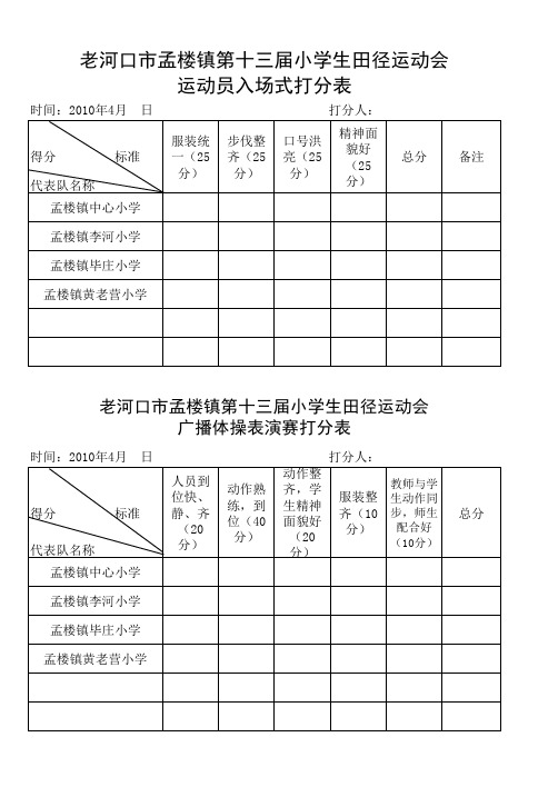 运动员入场式及广播体操打分表