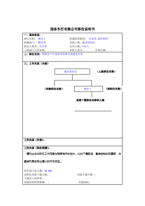模具部抛光工岗位描述