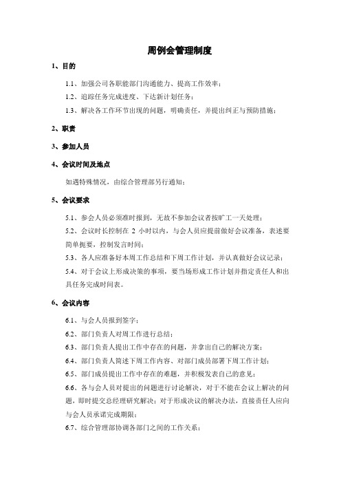 公司周例会管理制度及会议记录表模板