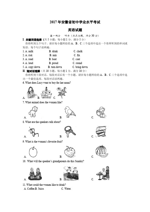 2017年安徽省中考英语试题word版